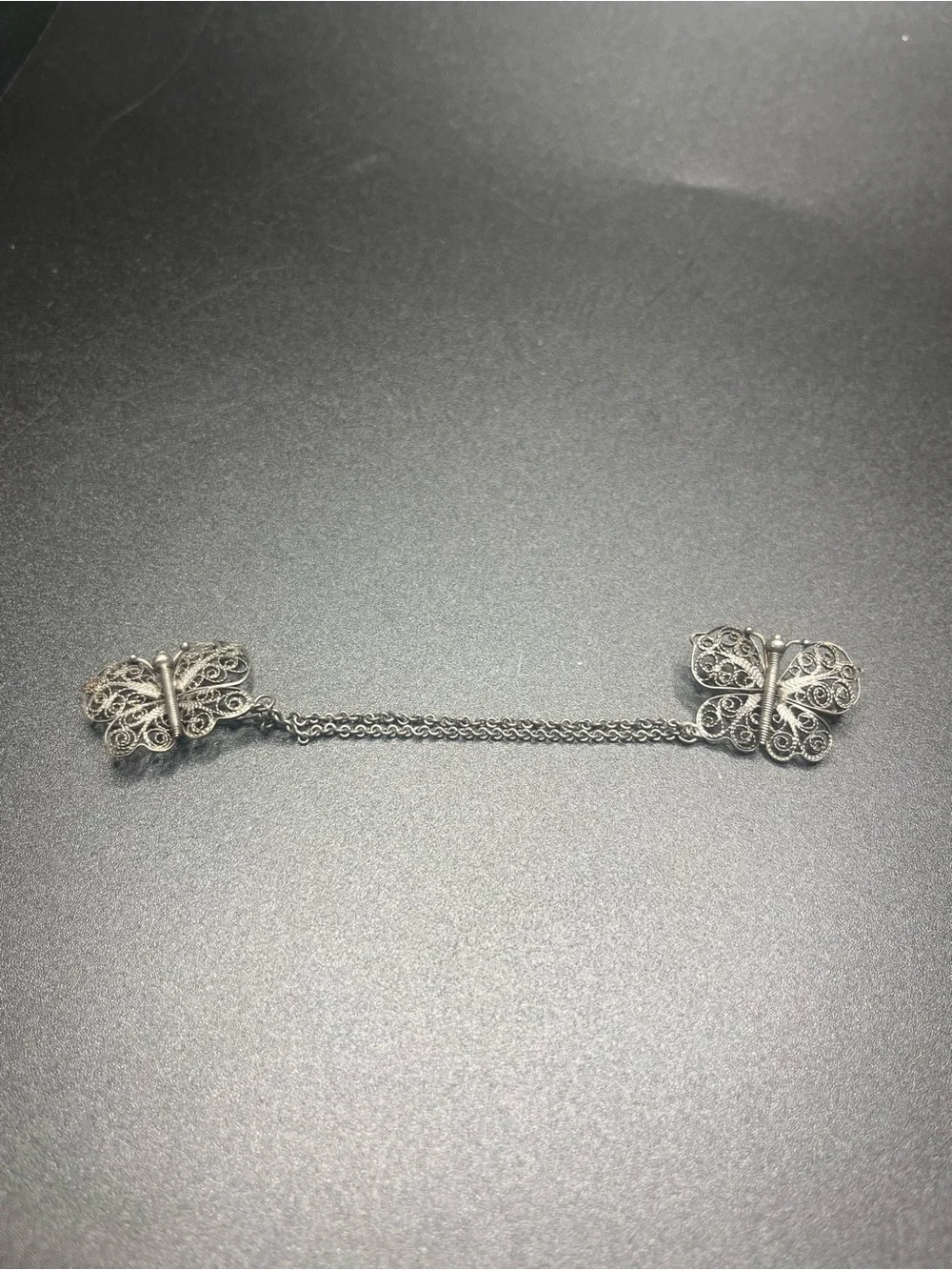Vintage Sterling Silver Butterfly Sweater Guard or double brooch